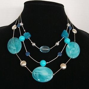 Aqua Three Strand Beaded Necklace